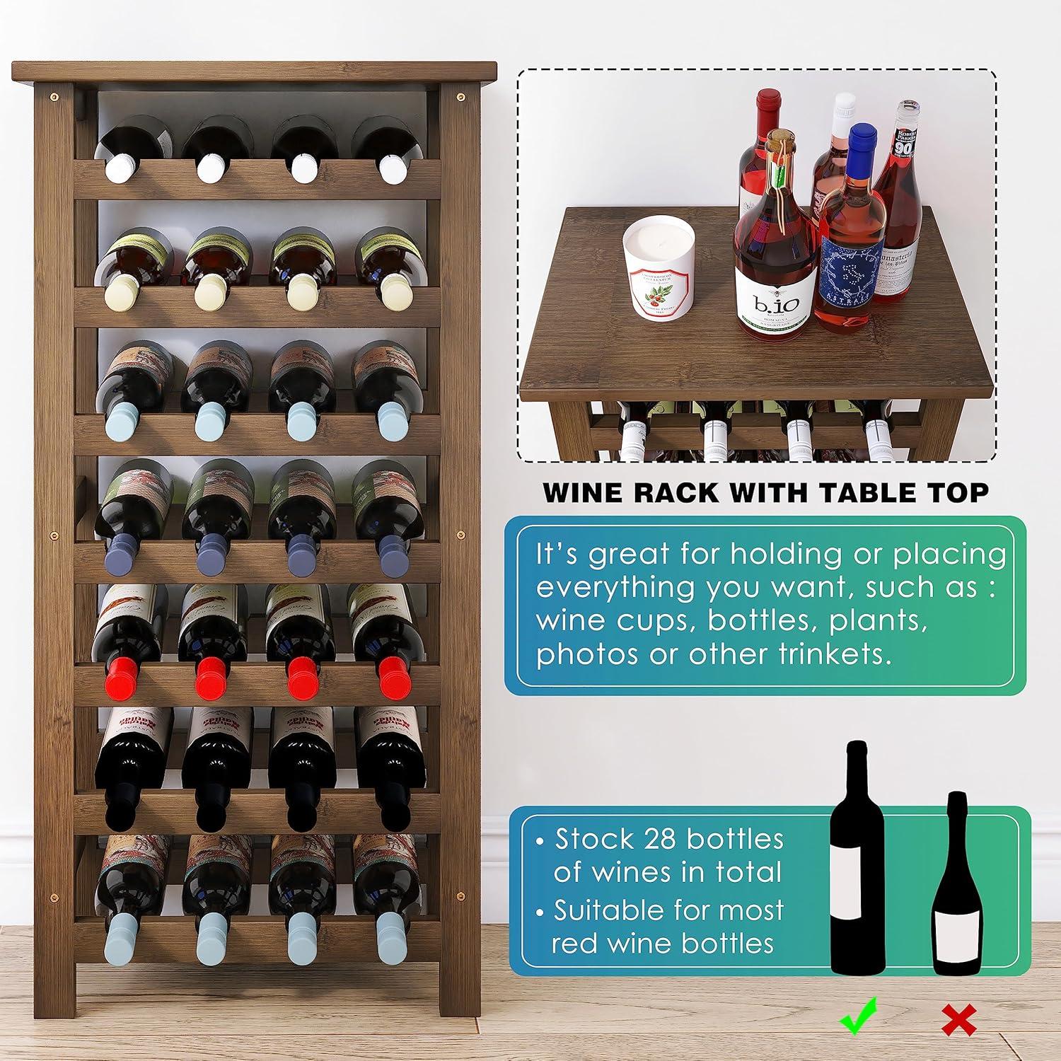 Weinregal Bambus 28 Flaschen 7 Etagen Küche Speisekammer Keller Bar