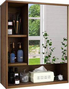 Bambus Badezimmerschrank Spiegel Wandmontage Medizinschrank Walnuss