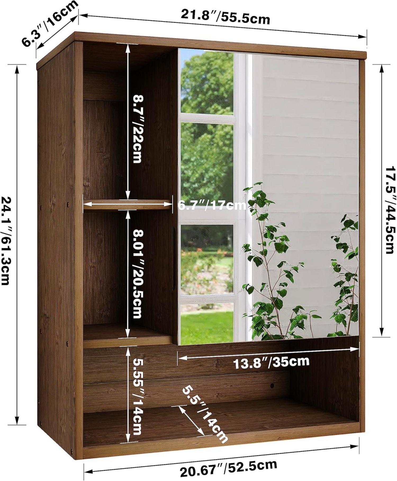 Bambus Badezimmerschrank Spiegel Wandmontage Medizinschrank Walnuss