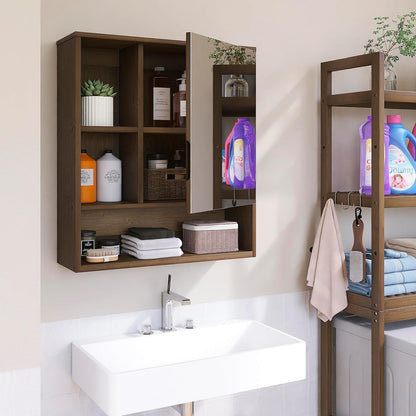 Badezimmerschrank mit Spiegel Wandmontage Bambus Medizinschrank