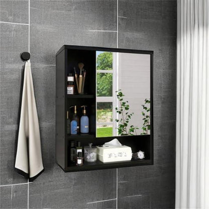 SMIBUY Badezimmerschrank Bambus Wandmontage Schwarz Spiegelplatz