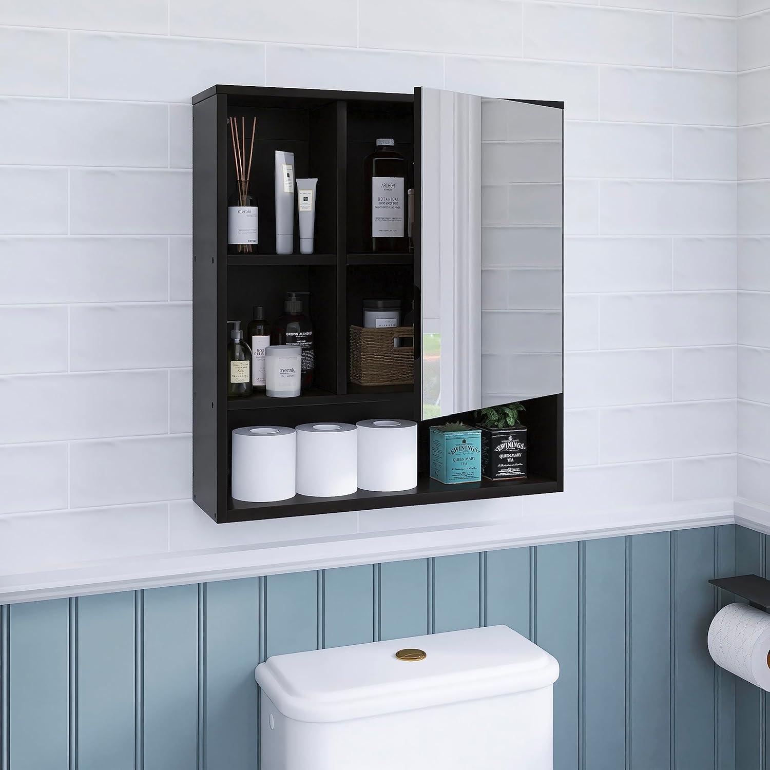 Badezimmerschrank Bambus Spiegel Wandmontage Organizer Toilette