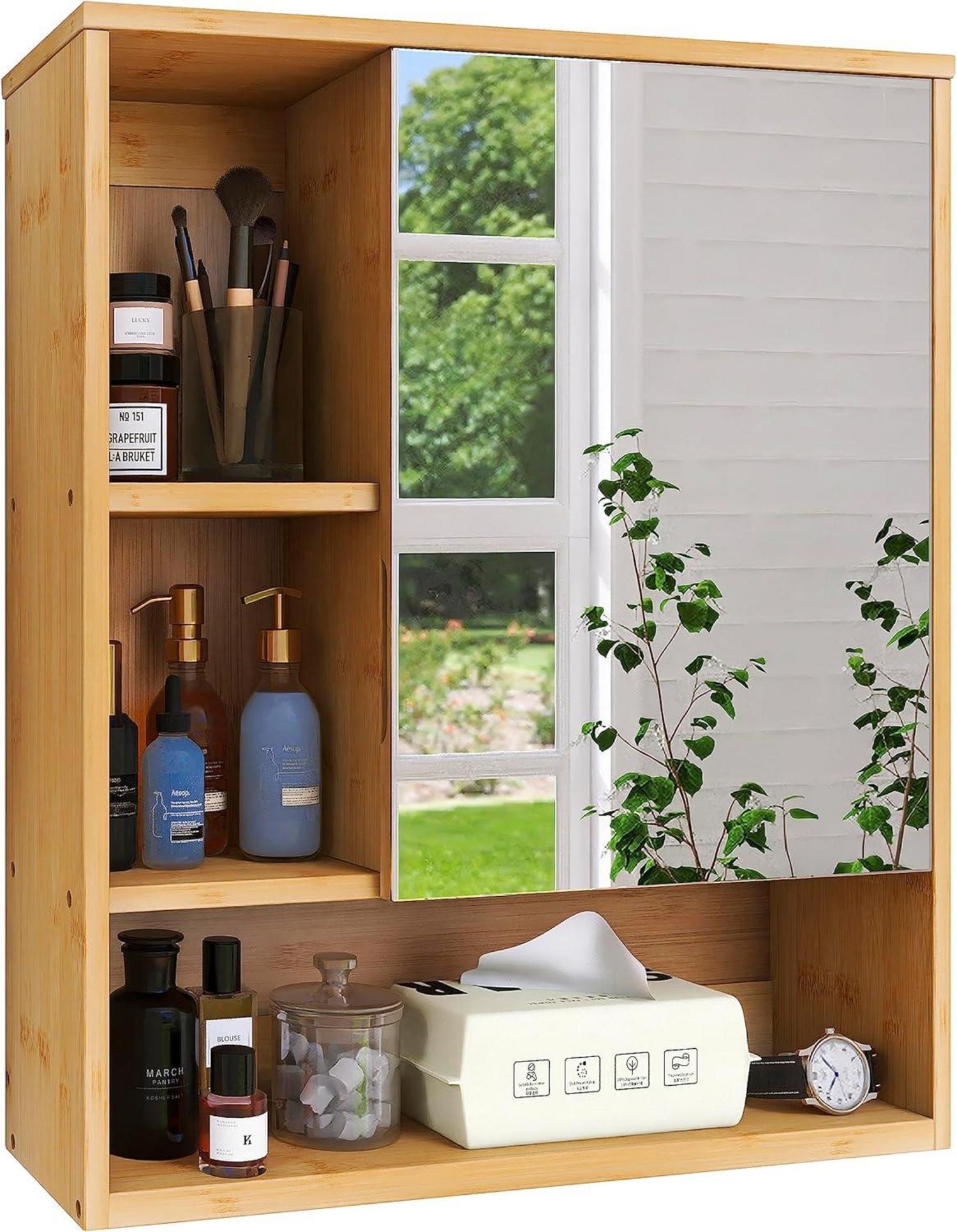 Badezimmerschrank mit Spiegel in Bambus Natur optisch platzsparend
