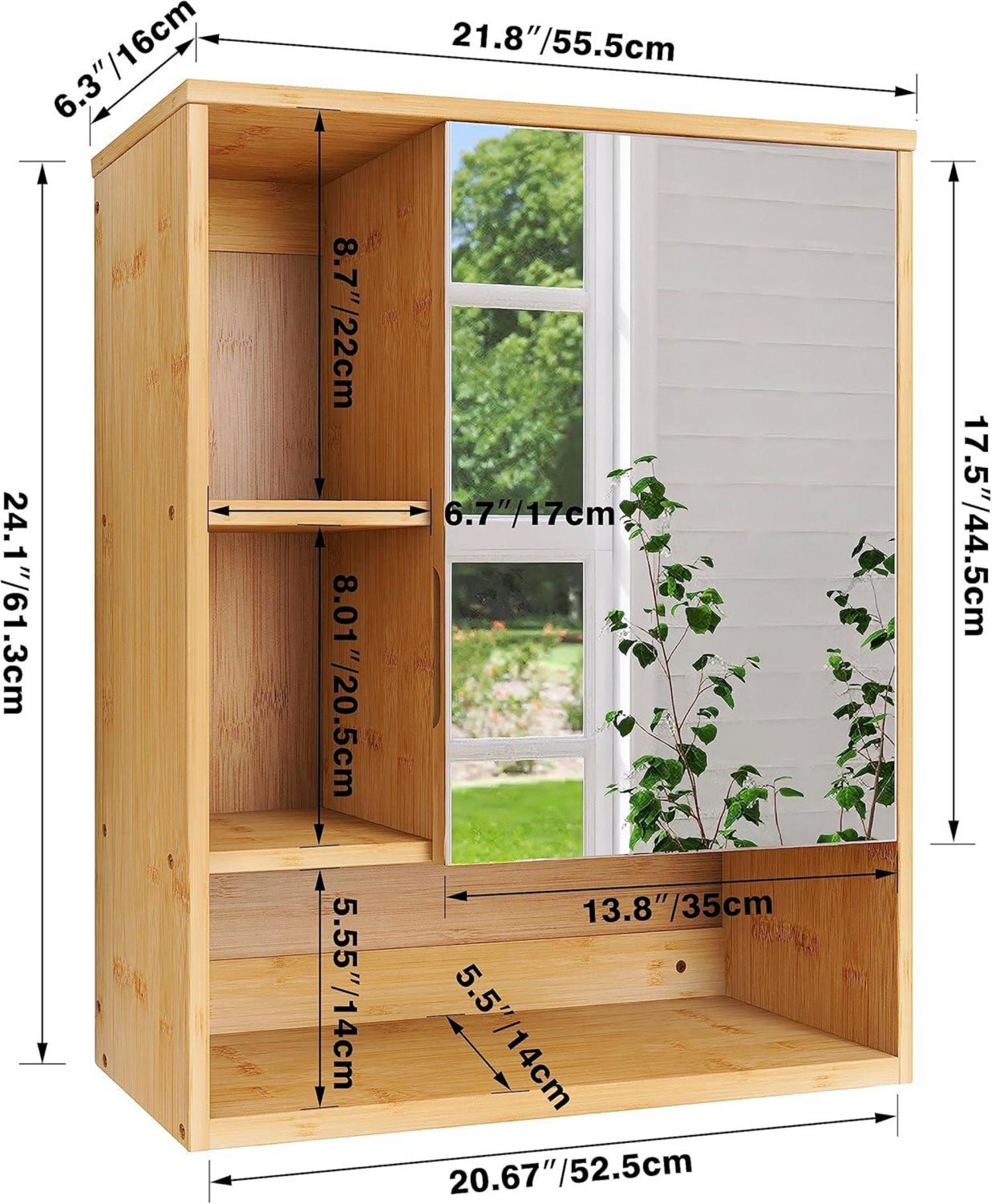 Badezimmerschrank mit Spiegel in Bambus Natur optisch platzsparend