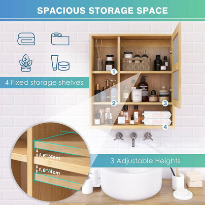 SMIBUY Badezimmerschrank mit Spiegel, Bambus Aufbewahrung WC