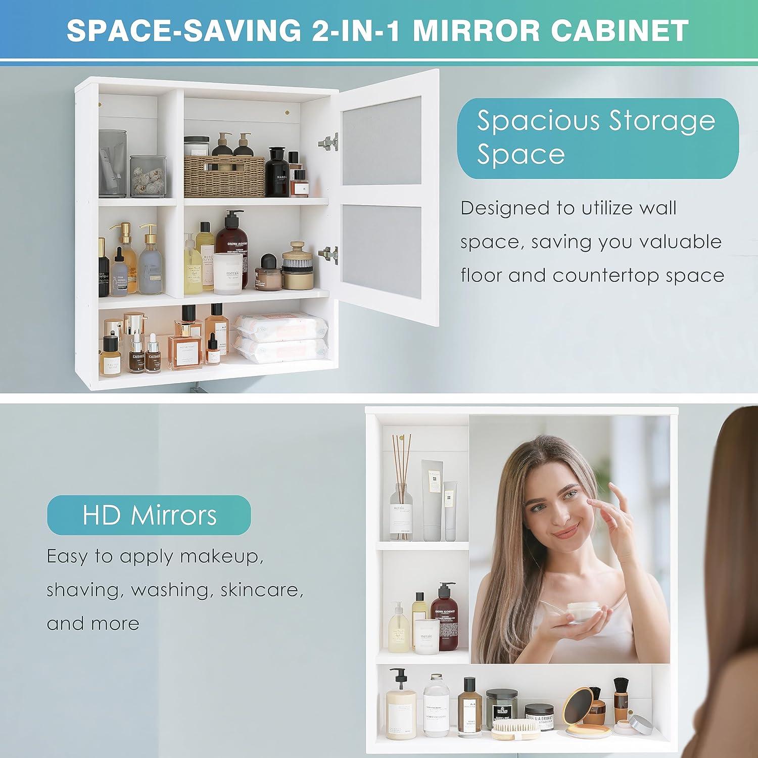 Bambus Badezimmerschrank mit Spiegel an Wand montiert, Aufbewahrung Organizer