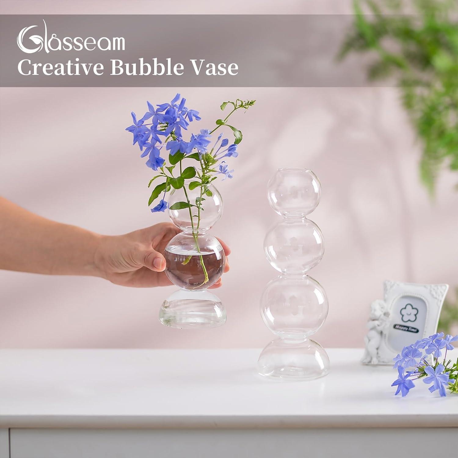 Moderne Blumenvase Bubble Design, Runde Glasvase für Tischdeko - Klar