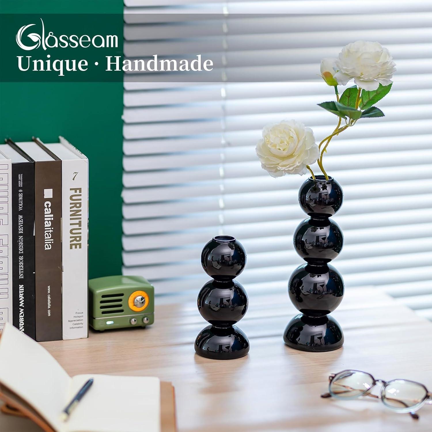 Kleine Blumenvase Glas Schwarz Pampasgras Modern Aesthetic Wohnzimmer Tischdeko