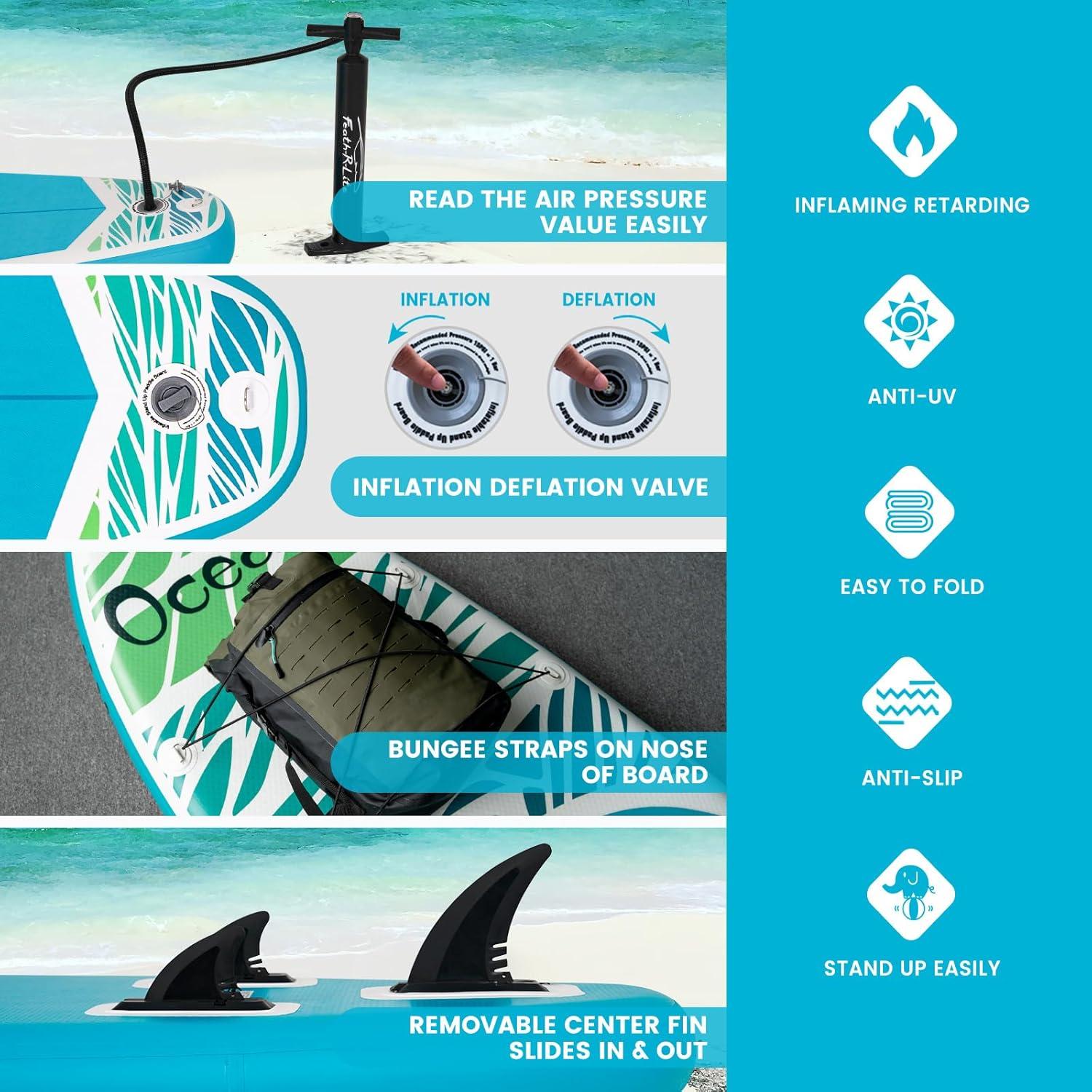 FunWater Aufblasbares Stand Up Paddle Board Komplettset Erwachsene - Paddel, Pumpe, Leine, wasserdichte Tasche