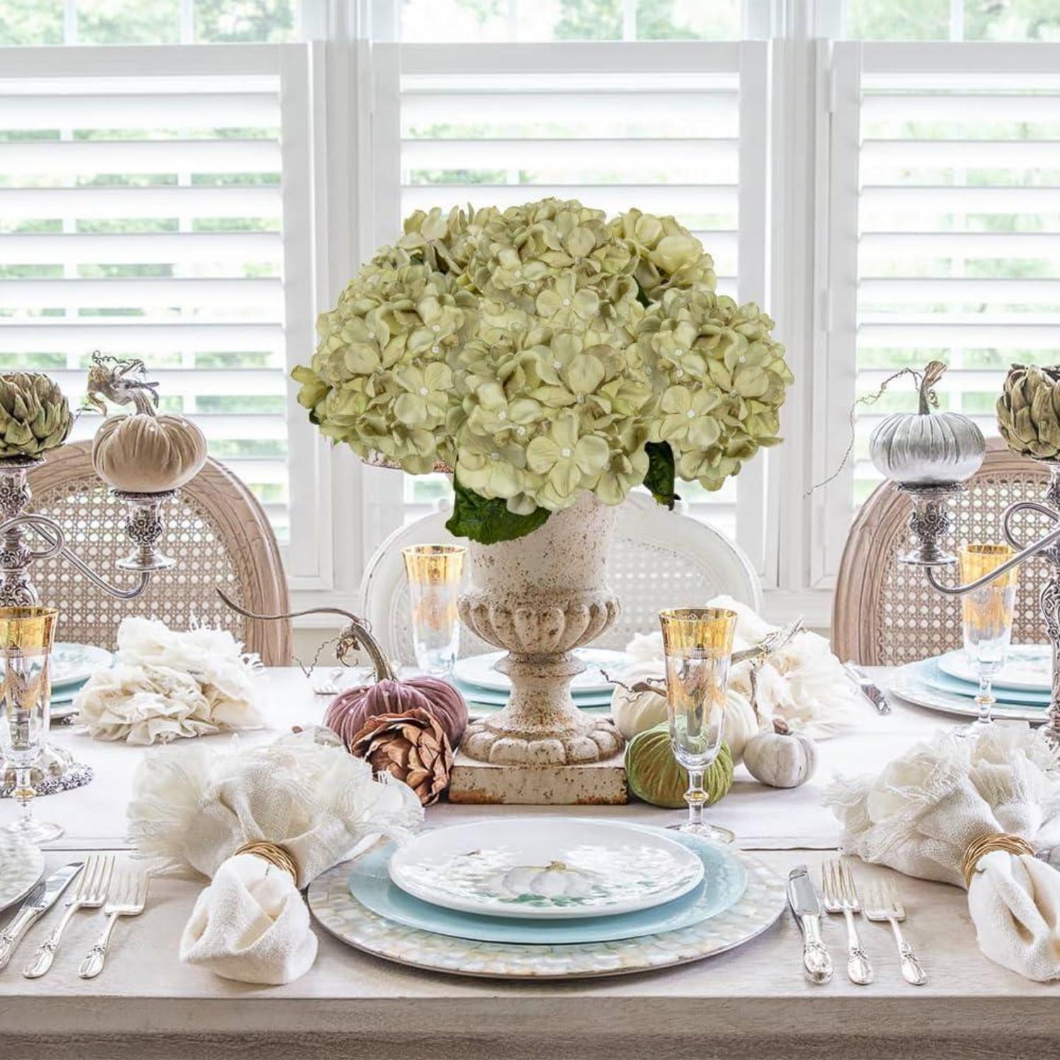 Kunstblumen Hortensien Set für Hochzeit Blumengesteck 23 cm Cream