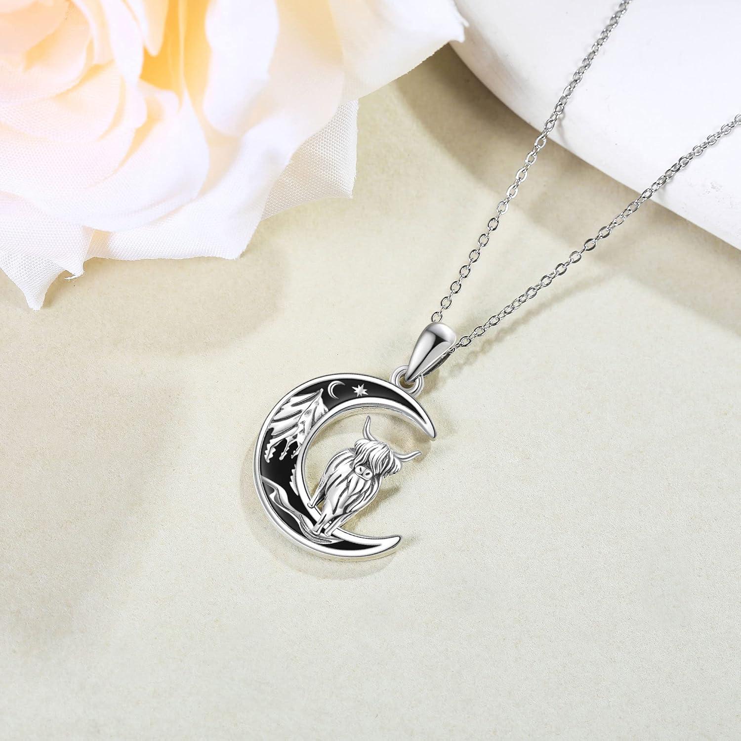 Hochland Kuh Halskette 925 Sterling Silber für Frauen Geschenke
