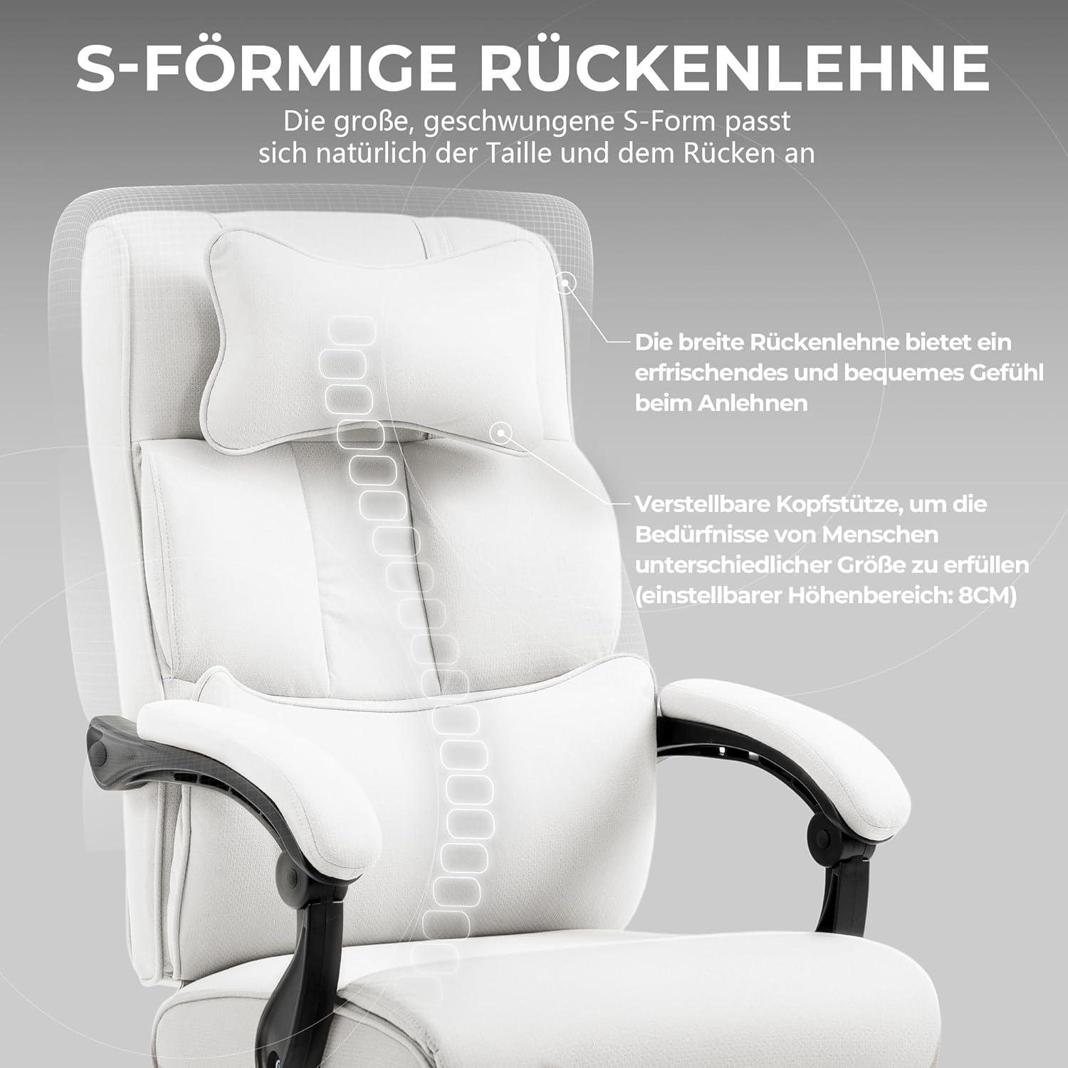 Ergonomischer Chefsessel mit Fußstütze und Armlehne, Stoff