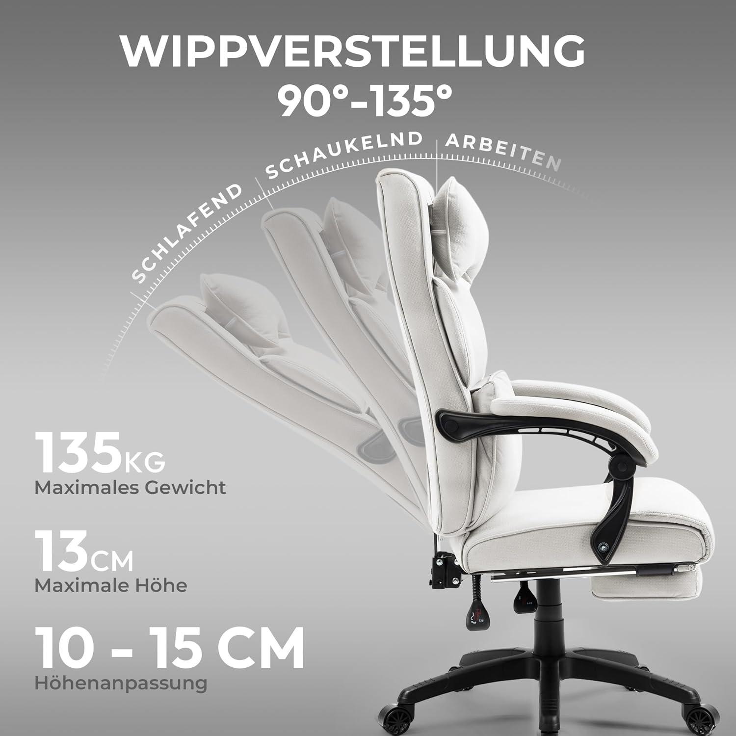 Ergonomischer Chefsessel mit Fußstütze und Armlehne, Stoff