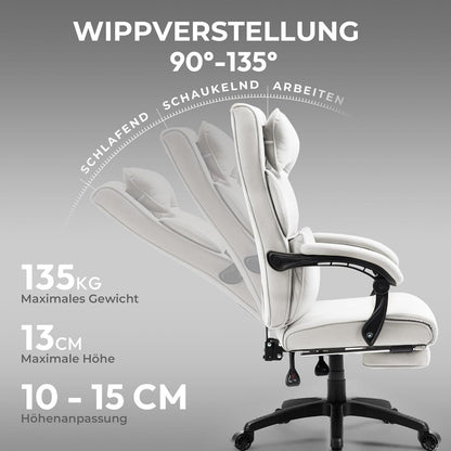 Ergonomischer Chefsessel mit Fußstütze und Armlehne, Stoff