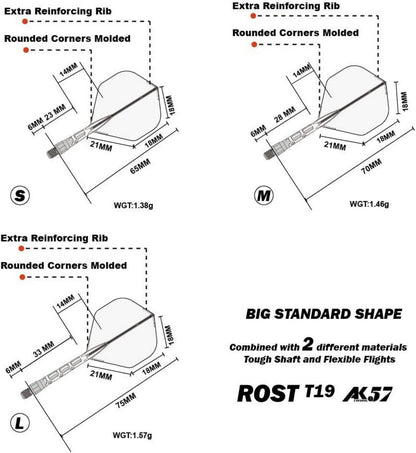 Dartschaft und Flight Set ROST T19, Standardform, 3er-Set