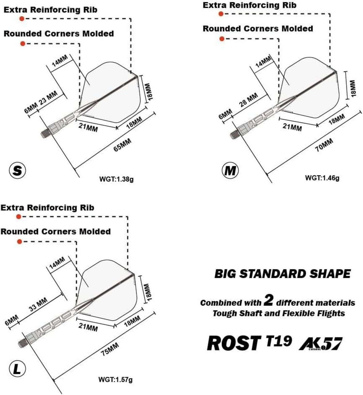 Dartschaft und Flight Set ROST T19, Standardform, 3er-Set