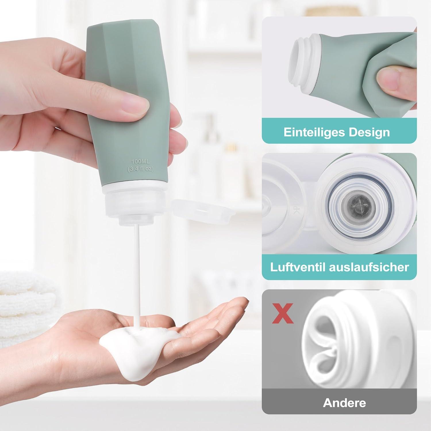 Opret Silikon Reiseflaschen Set 100ml Auslaufsicher Nachfüllbar 4er Pack
