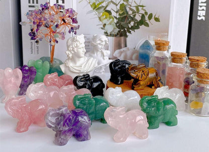 Rosenquarz Elefant Kristall Figur Skulptur Büro Deko Geschenk