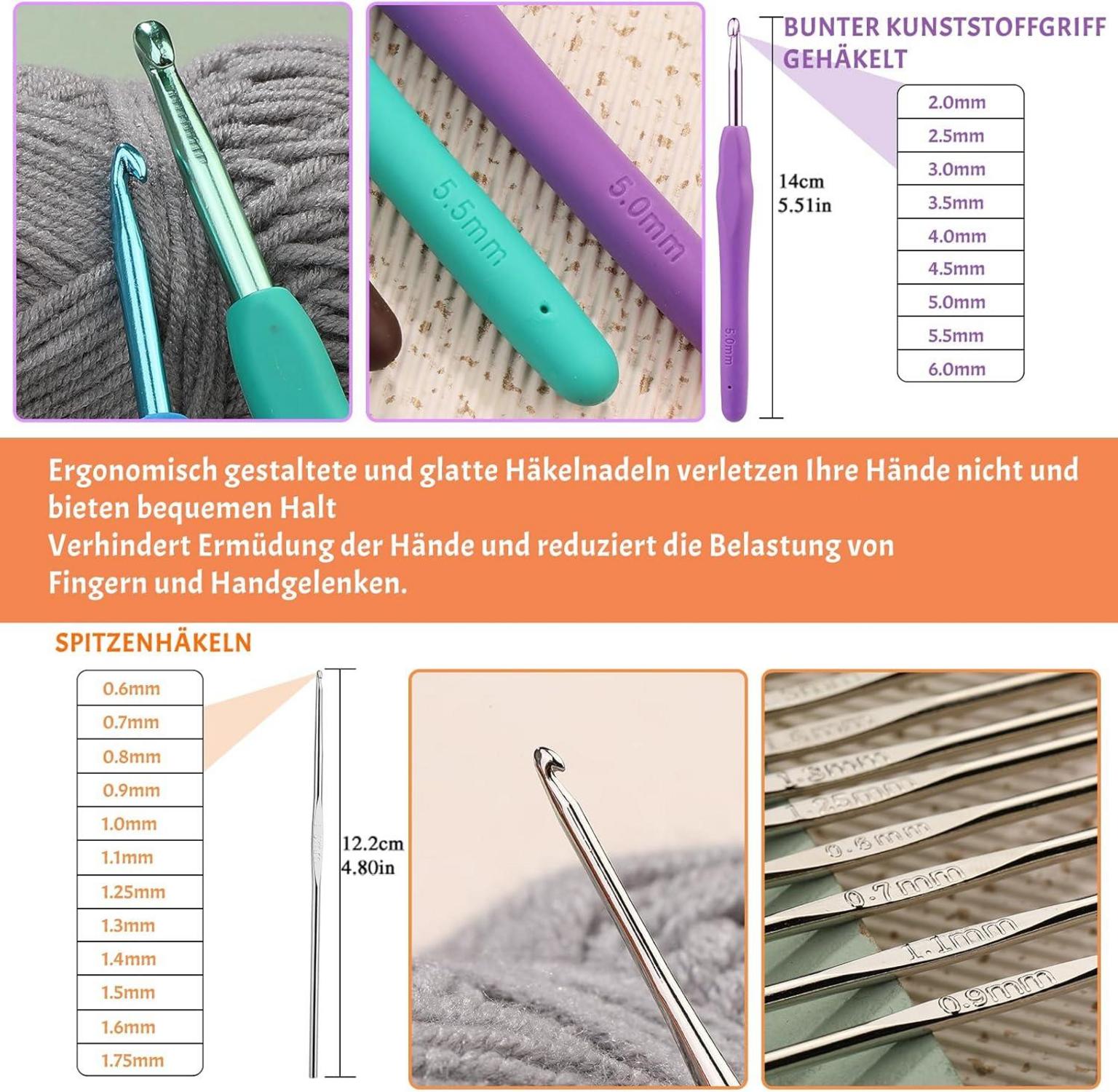 105-teiliges Häkelnadel-Set inkl. Ergonomische Nadeln