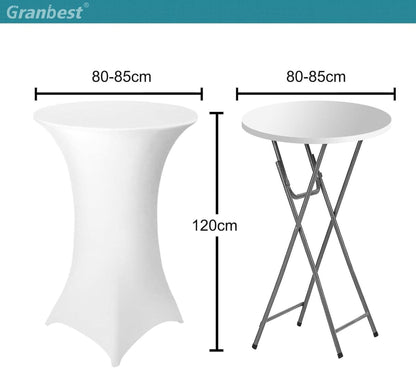 Weiße Spandex Tischhussen 2er Set Ø 80-85cm - Party Bankett Hochzeit