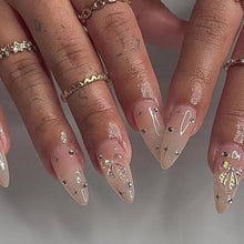 24 Stück Mandel Nägel Aufkleben French Stiletto Glitzer Kit
