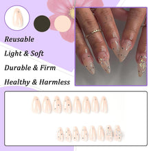 24 Stück Mandel Nägel Aufkleben French Glitzer Acryl Falsche