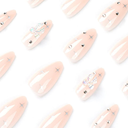24 Stück Mandel Nägel Aufkleben French Stiletto Glitzer Kit