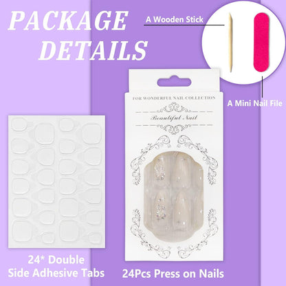 24 Stück Mandel Nägel Aufkleben Mittel Glitzer Acryl Falsche Nägel Kit
