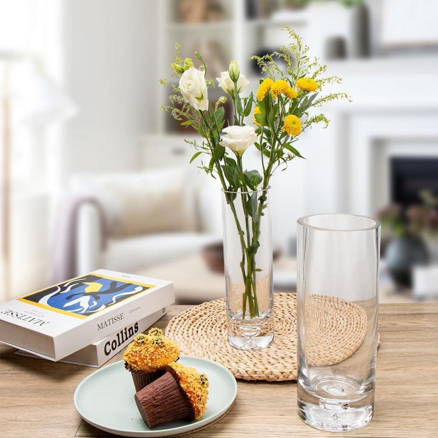 25CM Glasvase Zylindrisch Kristallklare Tischvase Hochzeit Home Büro Dekor