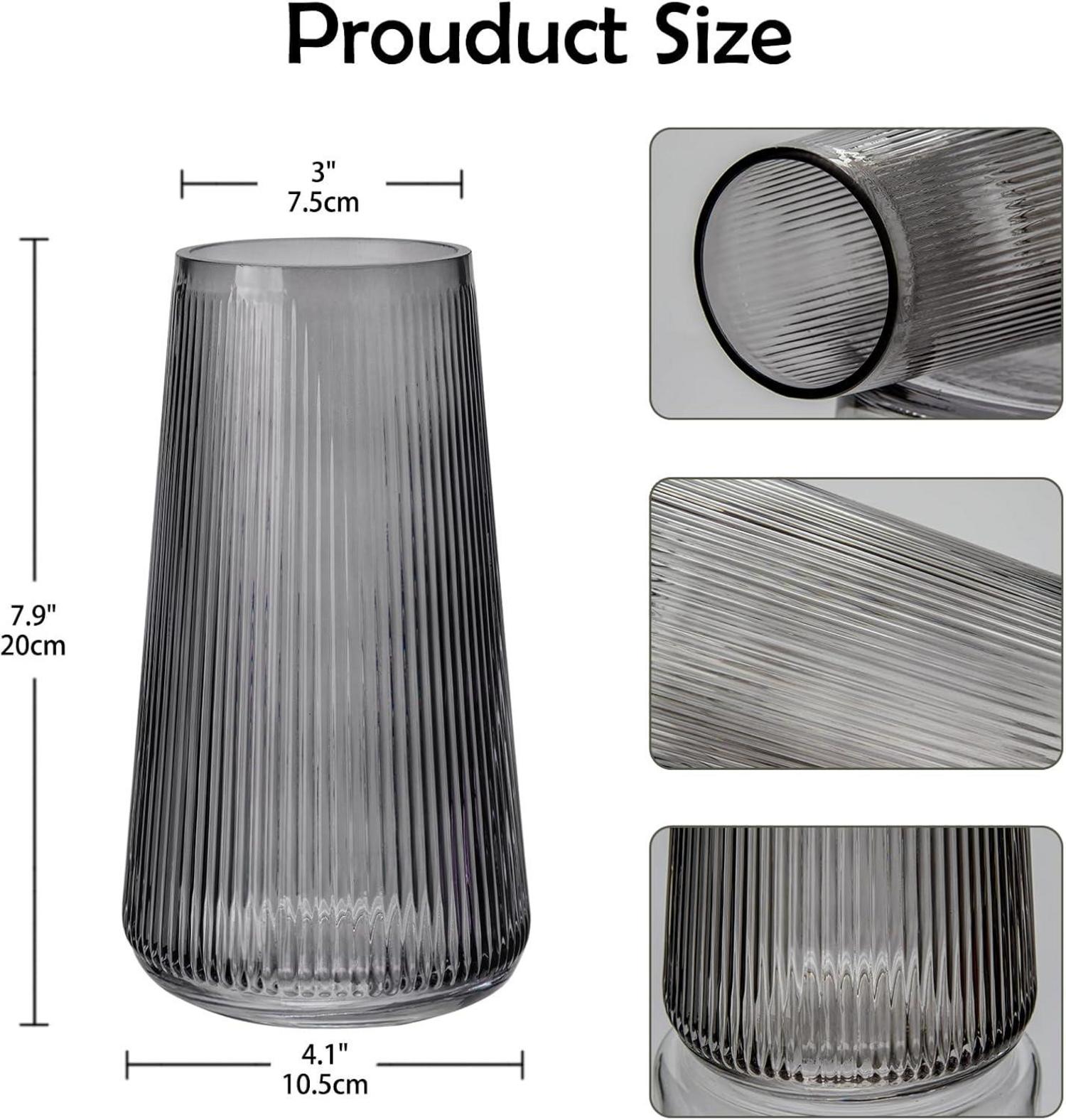 Glasvase Modern Rillen Deko Blumenvase Ins Style 20 cm