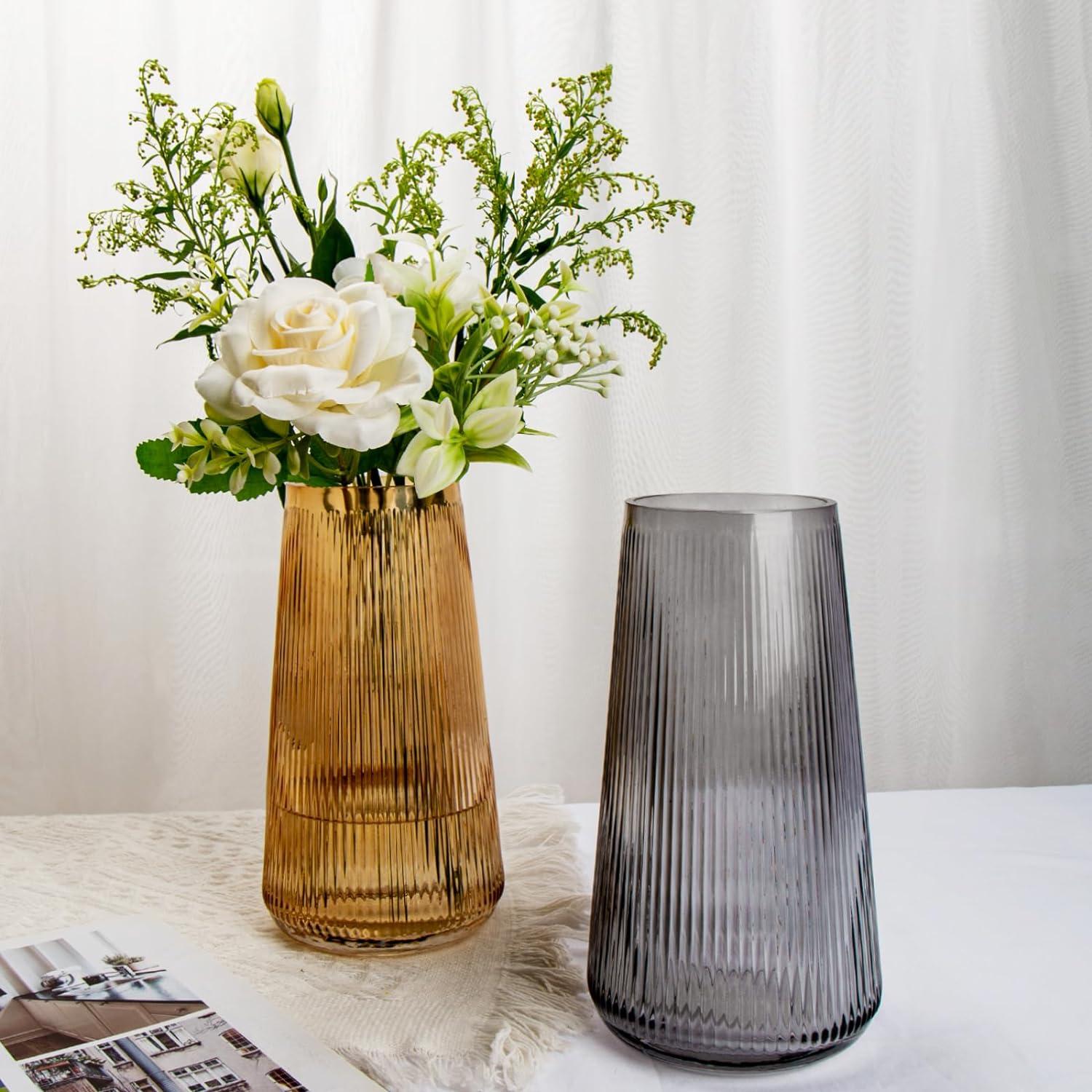 Glasvase Dekovase Rillen Ins Style Blumenvase Tischdeko 20cm