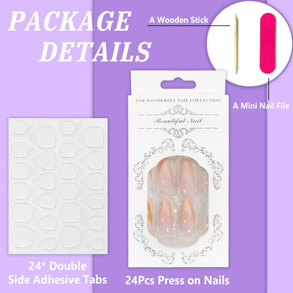 24 Stück Mandel Nägel French Style Mittel Acryl Fingernägel Set