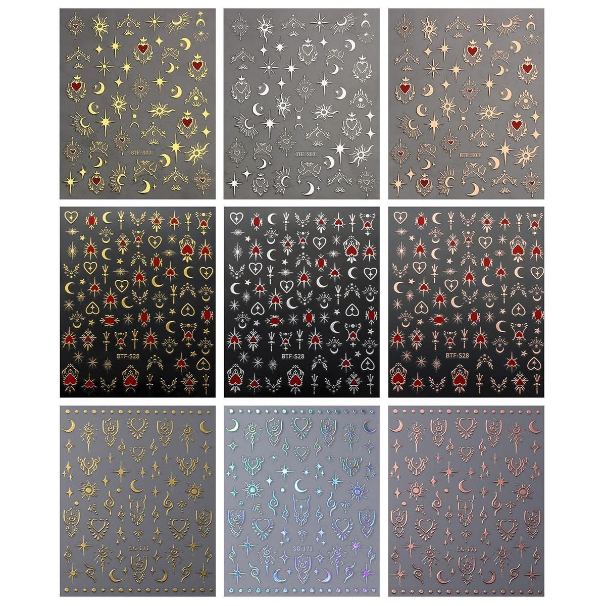 Nagelsticker Mond Sterne - 9 Blatt Nail Art Aufkleber