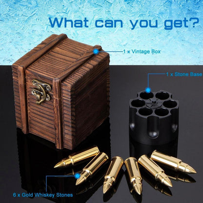 Whisky Steine Set in Holzkiste Geschenke für Männer 6 Stück