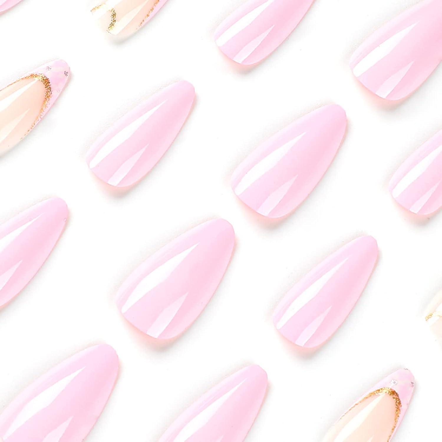 24 Stück Mandel Nägel French Weiß Blumen Künstliche Press on Nails