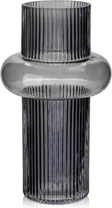 Moderne Glasvase mit Rillen Dekorative Blumenvase Ins Style 25cm Grau