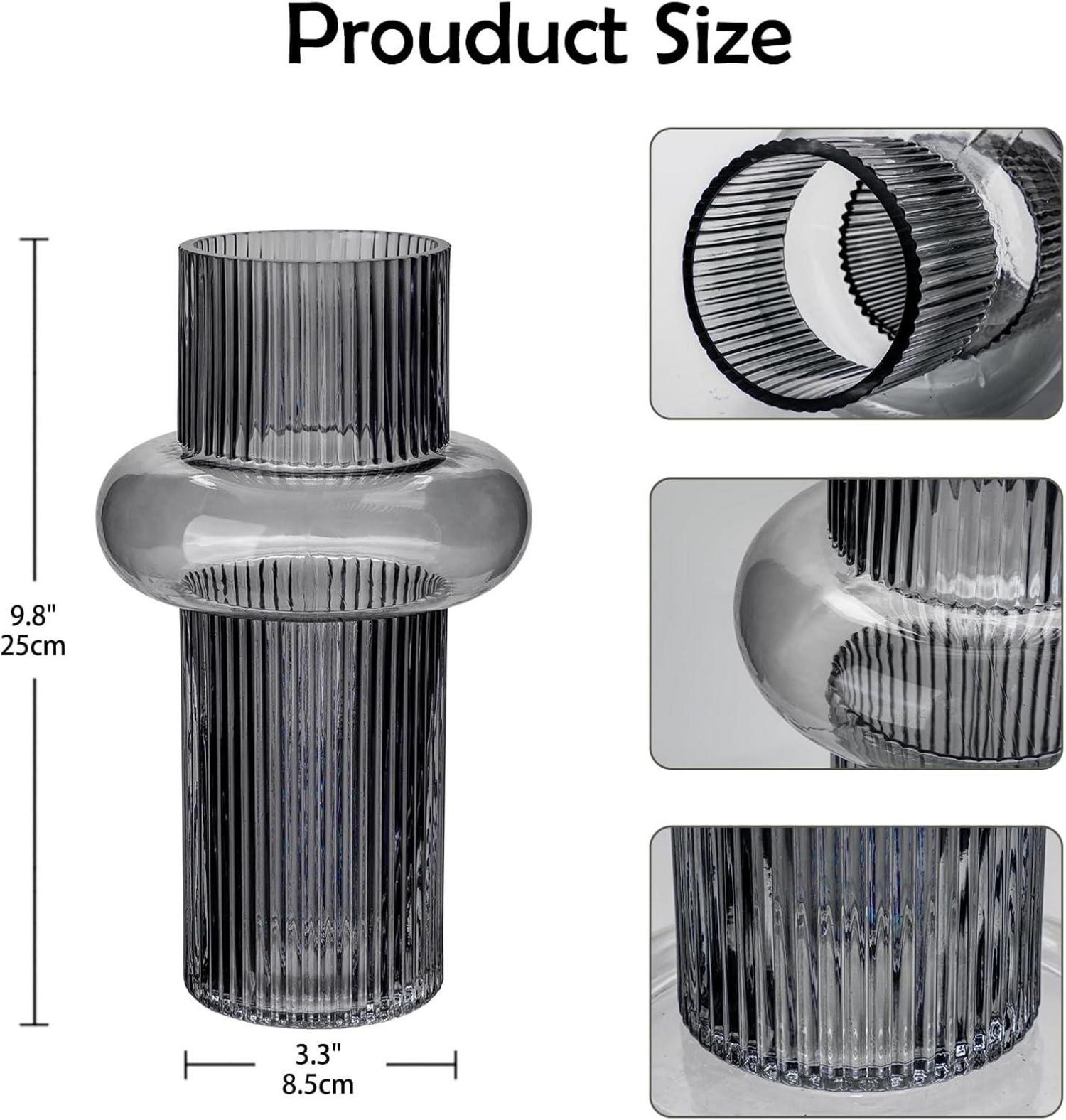Moderne Glasvase mit Rillen, Dekorative Blumenvase, ca. 25