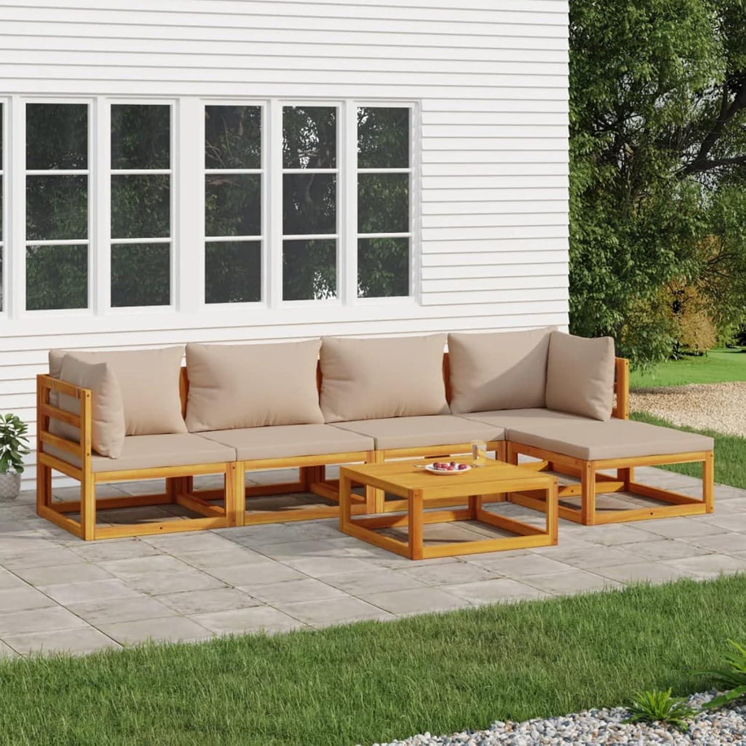 Modulares Akazienholz Gartenmöbel-Set 6-tlg. Taupe Kissen Sitzgruppe