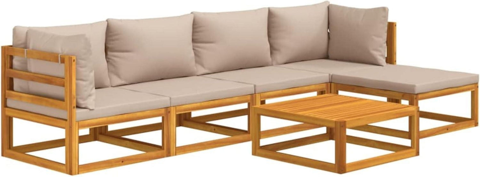 Modulares Akazienholz Gartenmöbel-Set 6-tlg. Taupe Kissen Sitzgruppe