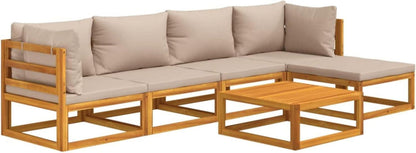 Modulares Akazienholz Gartenmöbel-Set 6-tlg. Taupe Kissen Sitzgruppe