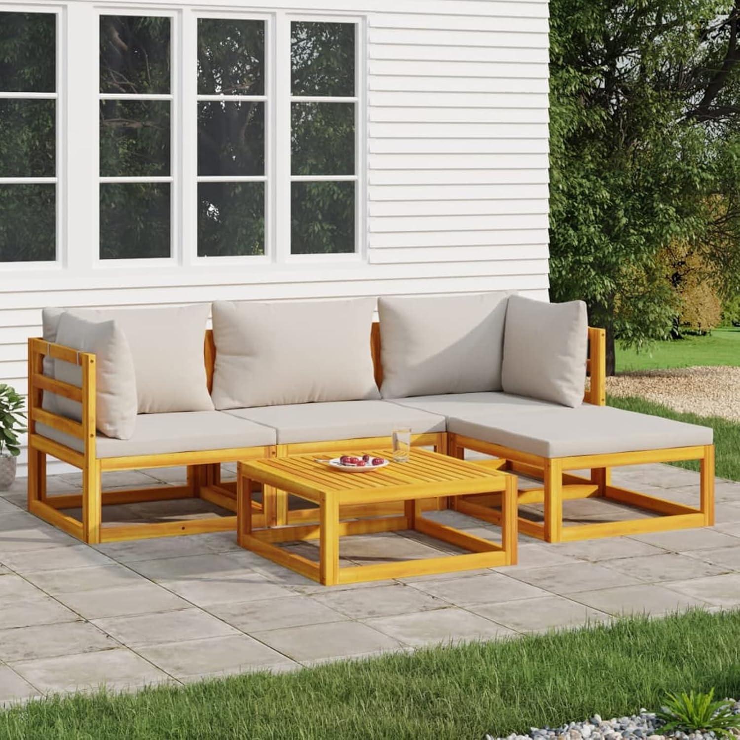 Garten Lounge Set Holz 5-TLG Modular Flexibel Outdoor Hellgrau Kissen