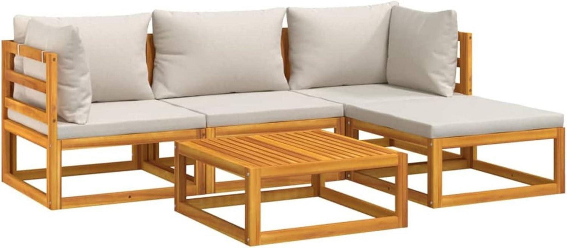 Garten Lounge Set Holz 5-TLG Modular Flexibel Outdoor Hellgrau Kissen