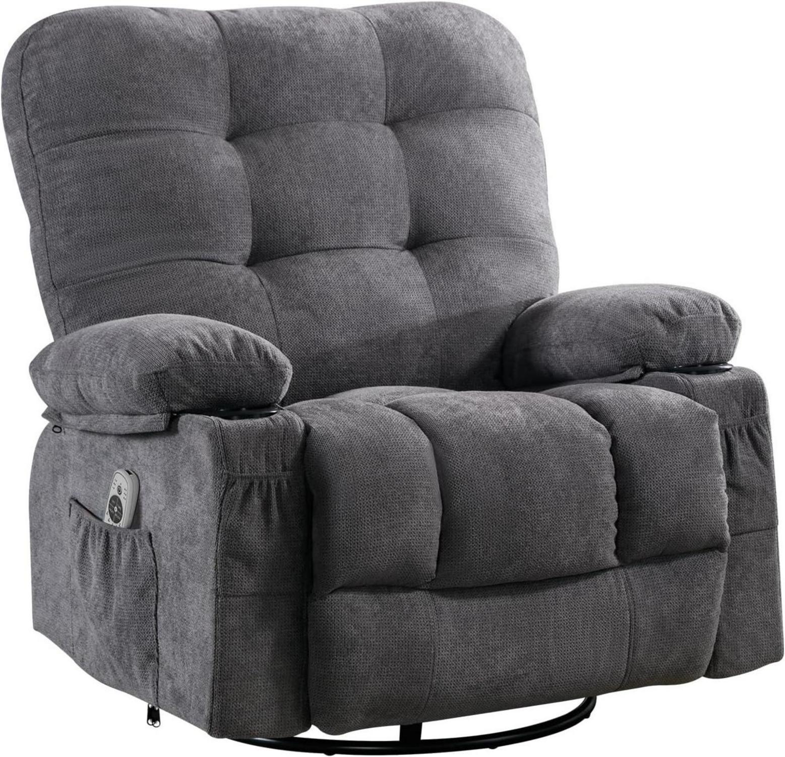 Massagesessel Liegefunktion Oversize 360° Drehbar Grau