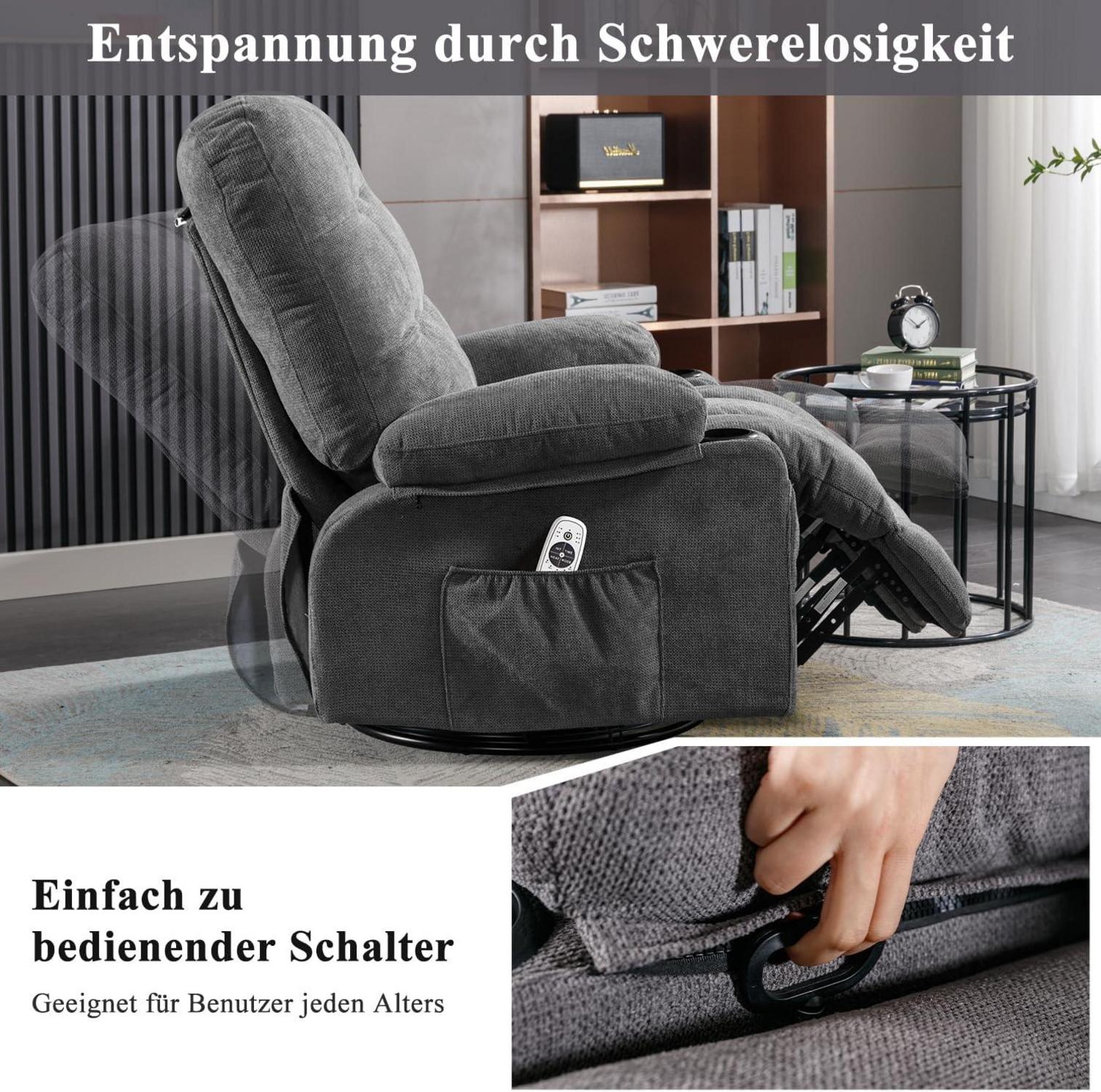 Liegesessel mit Massagefunktion und Heizung, Grau