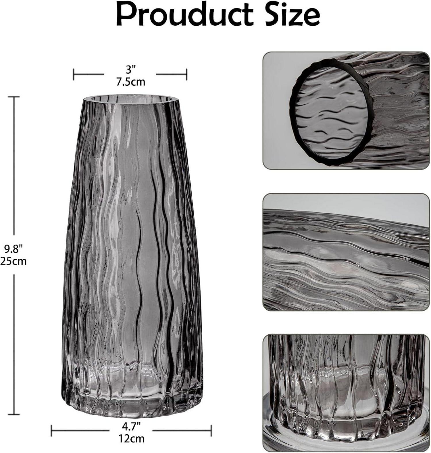 Moderne Glasvase mit Rillen, Deko Blumenvase, Höhe 25
