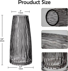 Moderne Glasvase mit Rillen, Deko Blumenvase, Höhe 25