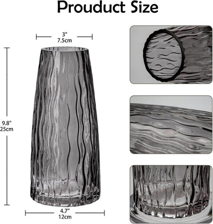 Moderne Glasvase mit Rillen, Deko Blumenvase, Höhe 25