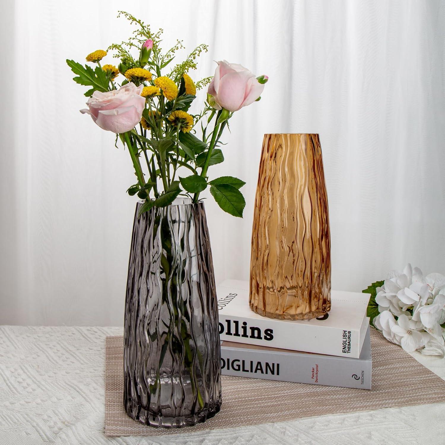 Dekovase Glas Rillen Ins Style Blumenvase Tischdeko 25cm