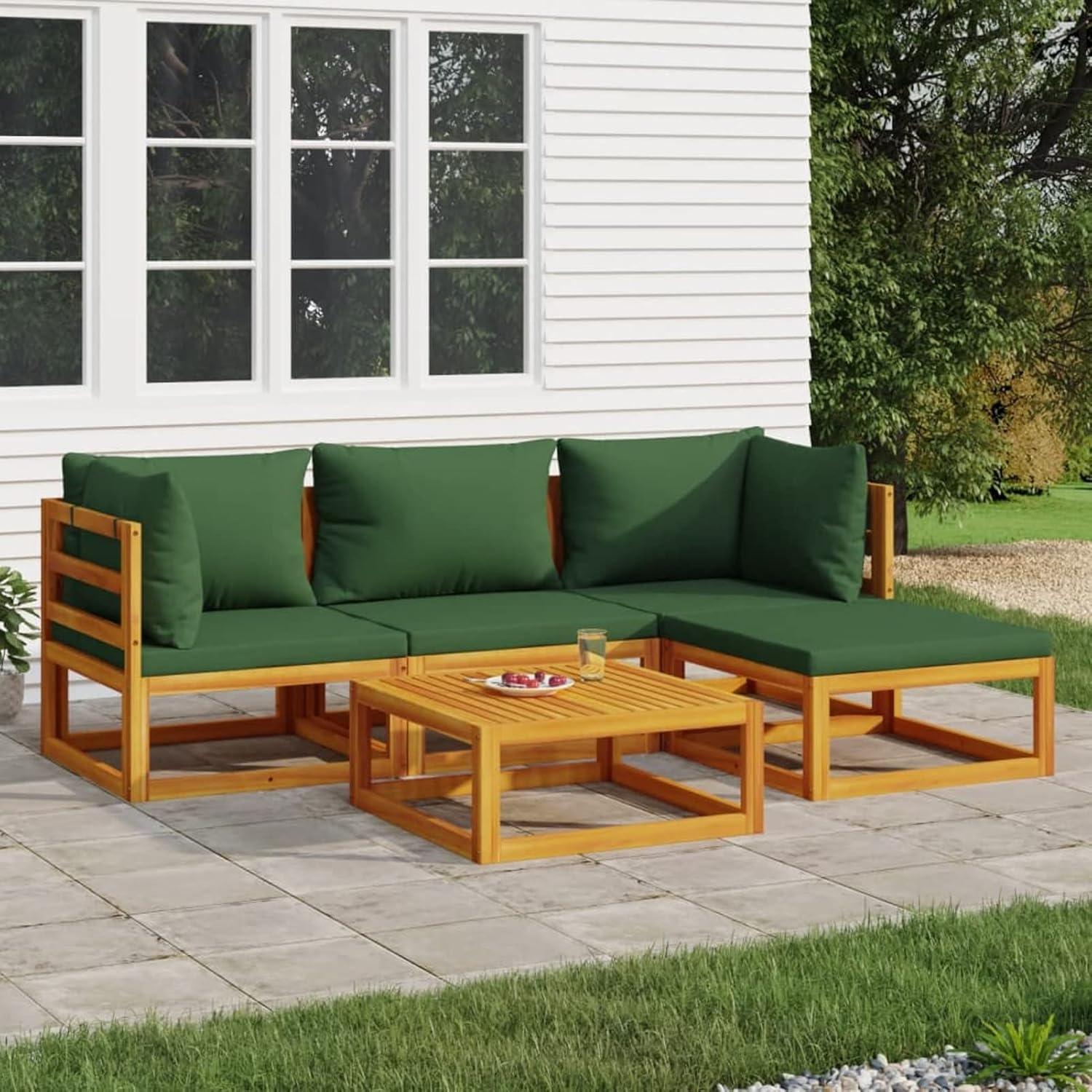 Garten Lounge Set Holz 5-tlg Balkonmöbel mit Kissen und Tisch