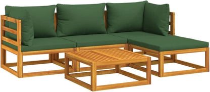 Garten Lounge Set Holz 5-tlg Balkonmöbel mit Kissen und Tisch